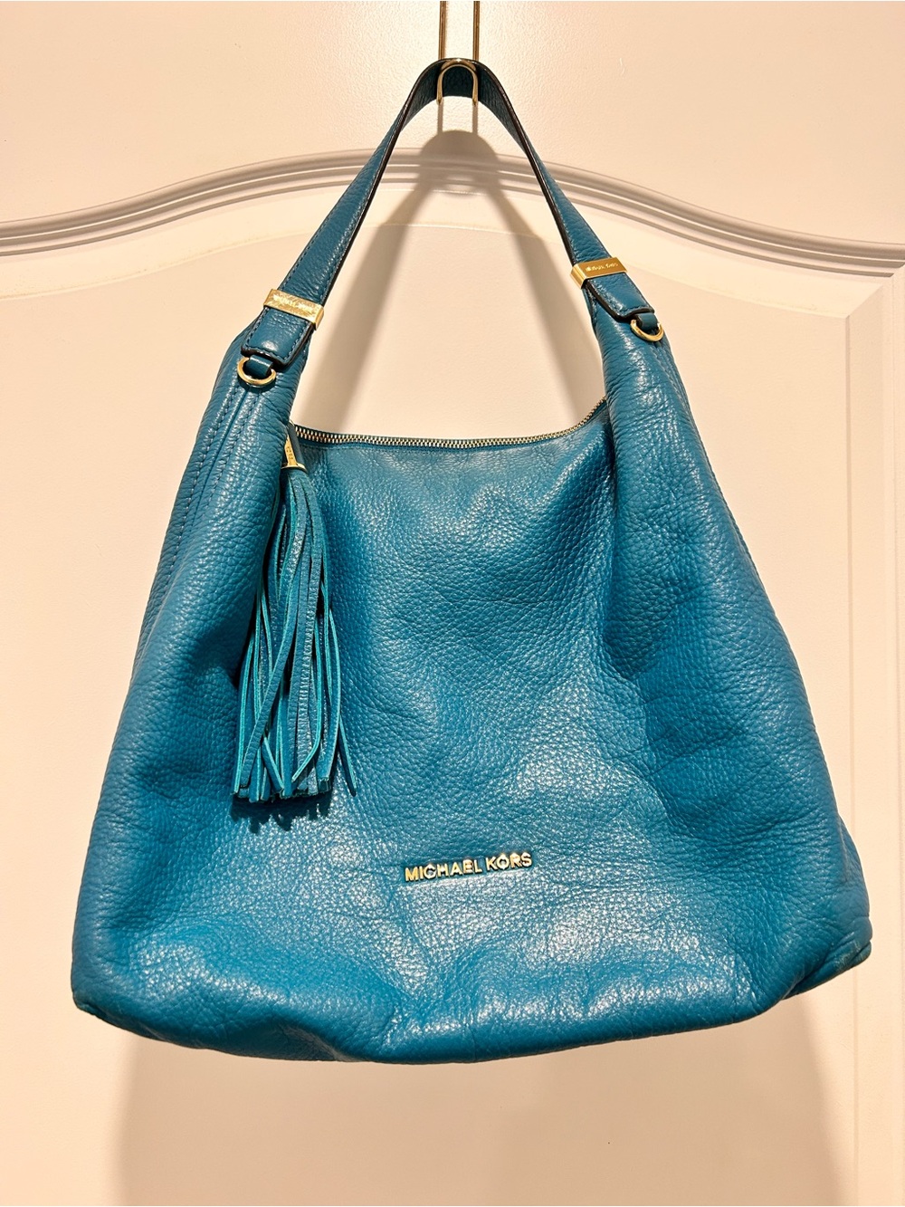 Michael Kors Bedford Tassel Pebbled Leather Hobo Bag Turquoise/Teal
